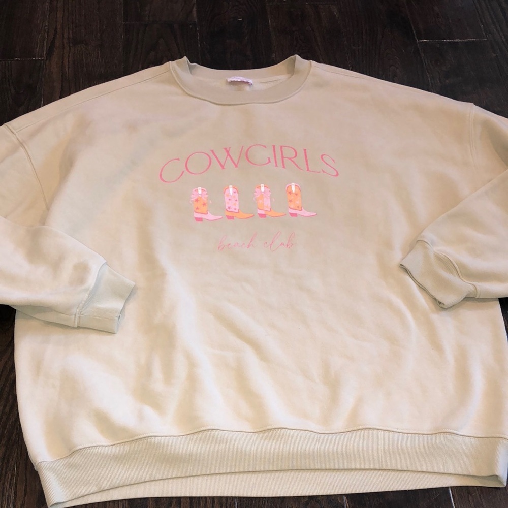 Pink Lily boutique Cowgirls beach club sweatshirt cowboy boots graphic XLarge